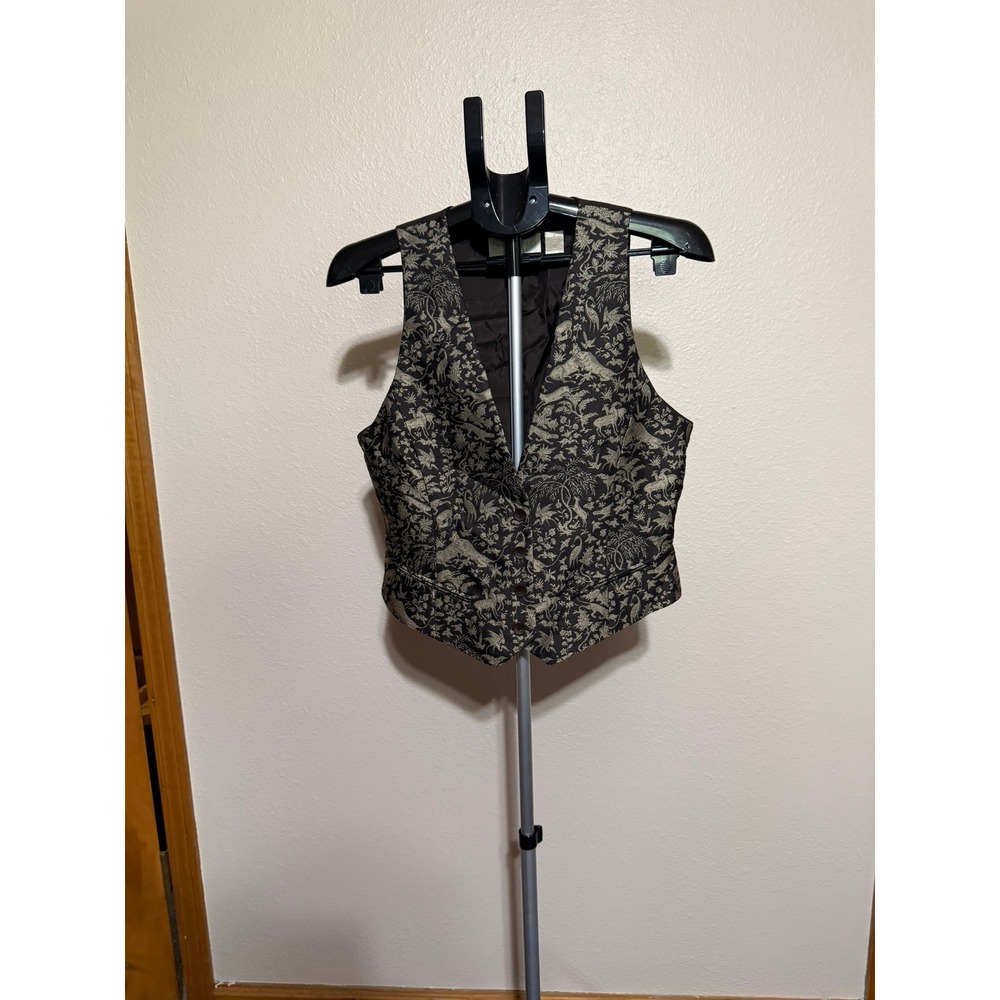 Dana Buchman Womens Brown Gold Jacquard Tapestry Animal Print Vest Cinch Back 6